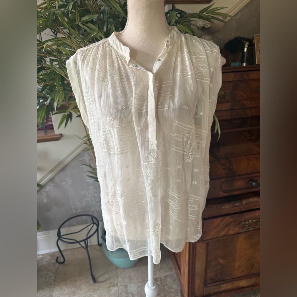 REBECCA TAYLOR 100 percent silk short sleeve capped sheer top very good cond - Picture 5 of 12